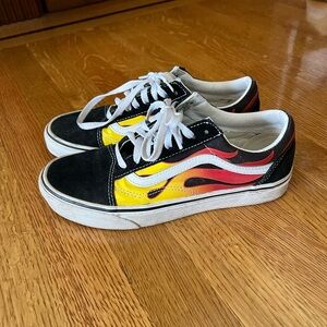 Vans Sneakers with Flame Design - Black, Yellow, Red